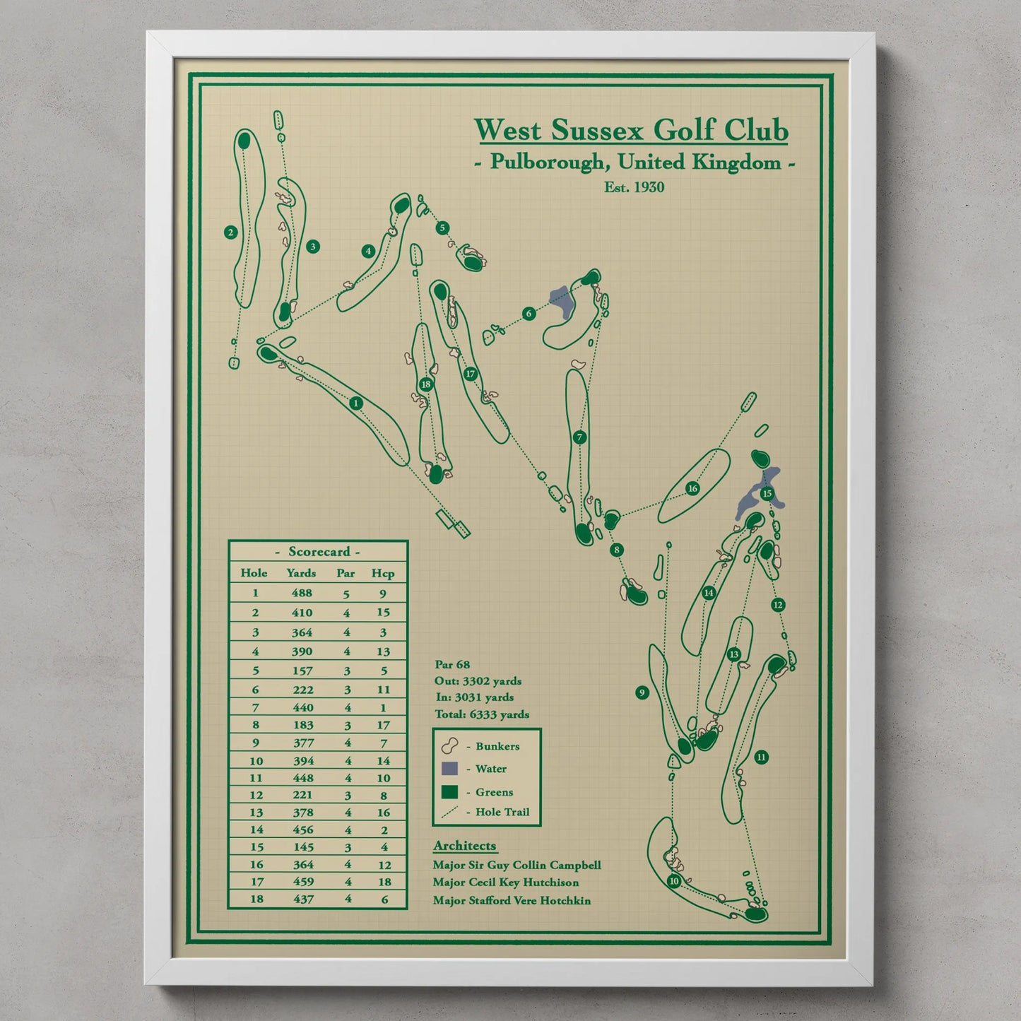 course map print of West Sussex Golf Club, located in Pulborough, United Kingdom