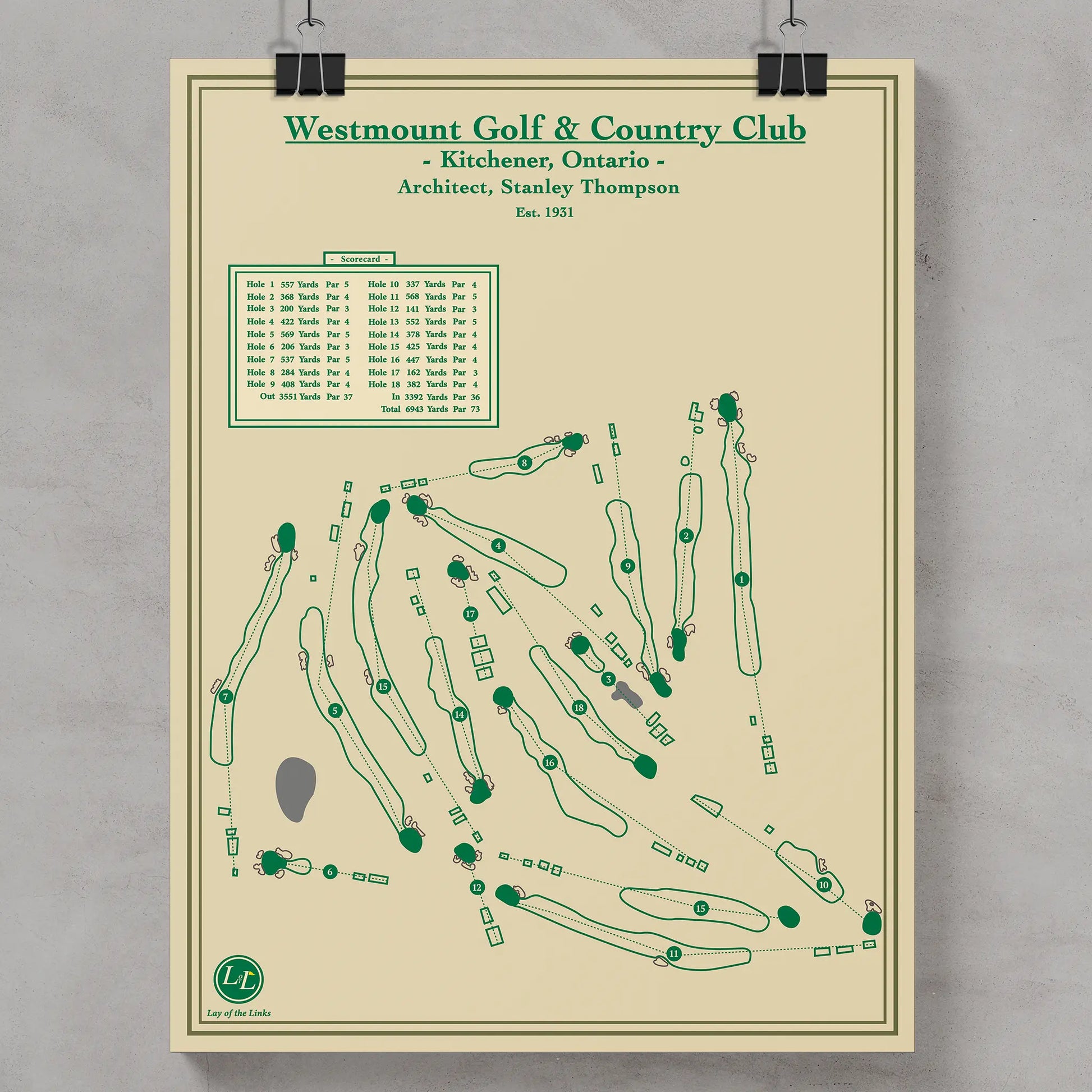 Westmount Golf & Country Club Course Map Print - Kitchener, Ontario