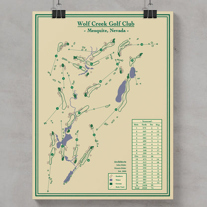 Golf course blueprint map of Wolf Creek Golf Club in Mesquite, Nevada
