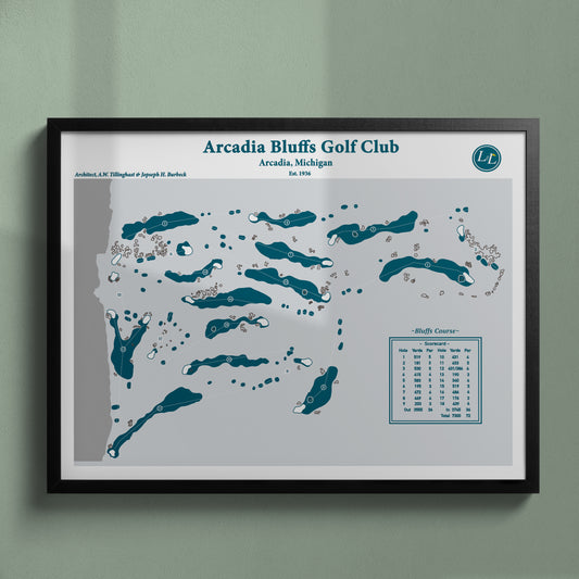 Arcadia Bluffs Golf Club Course Map Print - Legacy Series - Black Frame