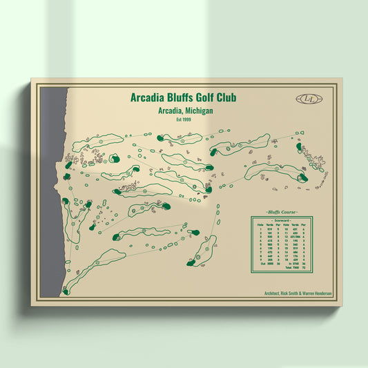 Arcadia Bluffs Golf Club Course Map Print - Blueprint Series - Unframed