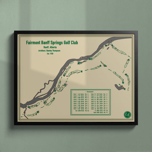 Black Framed map of Fairmont Jasper Park Lodge Golf Club - Blueprint Series