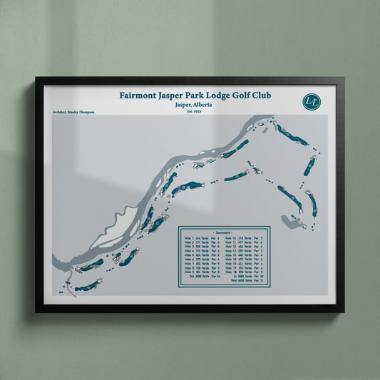 Black Framed map of Fairmont Jasper Park Lodge Golf Club - Legacy Series