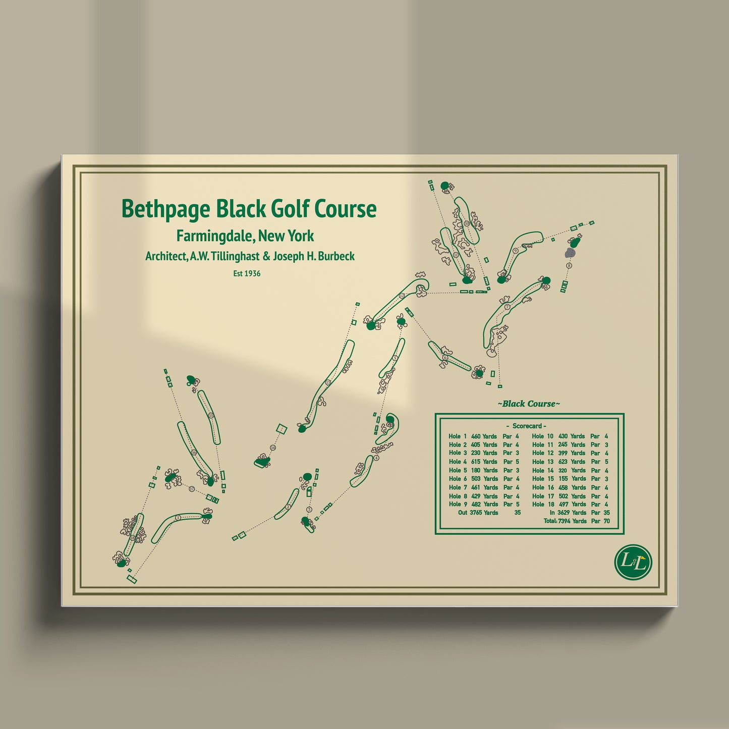 Bethpage Black Golf Course Map Print - Blueprint Series - Unframed