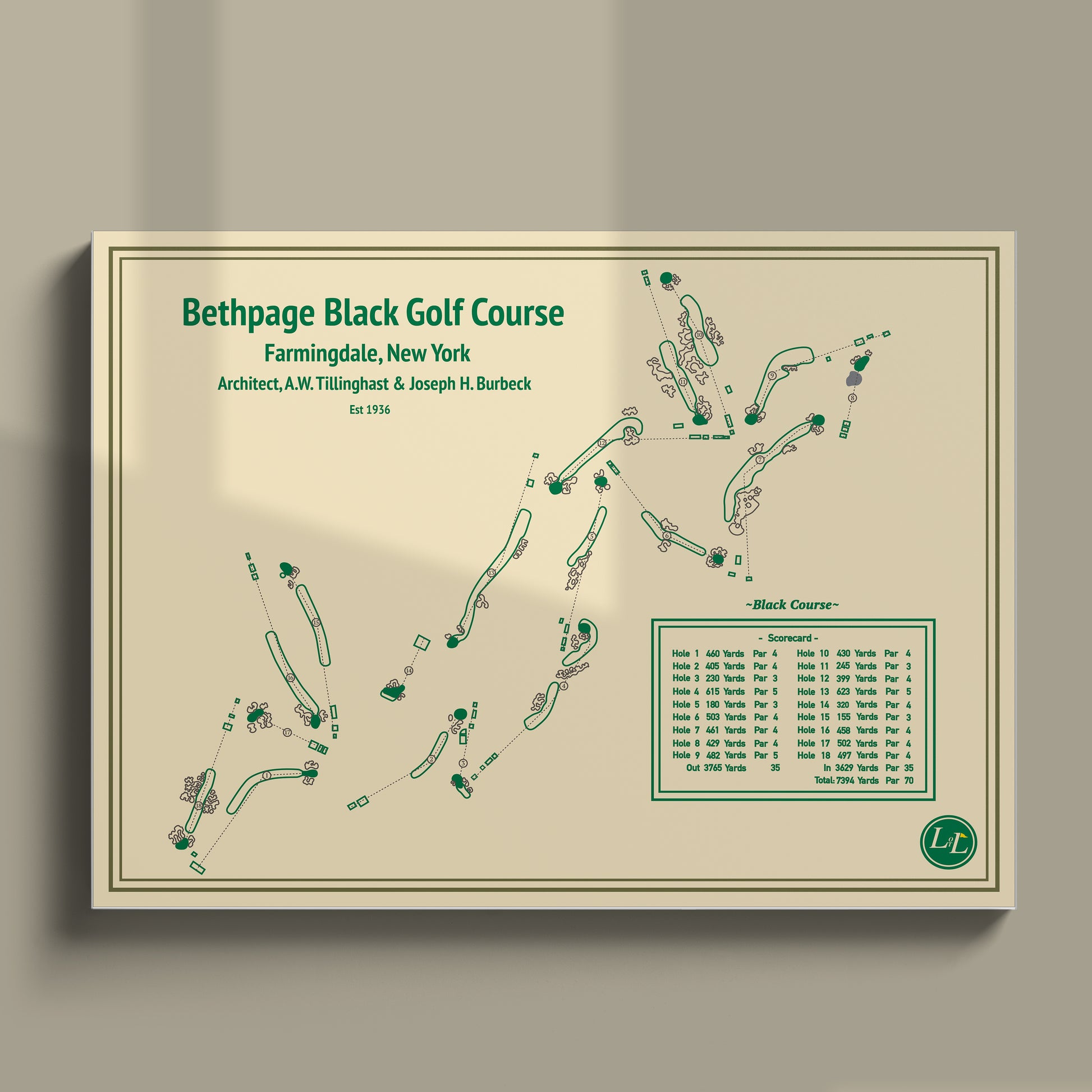 Bethpage Black Golf Course Map Print - Blueprint Series - Unframed