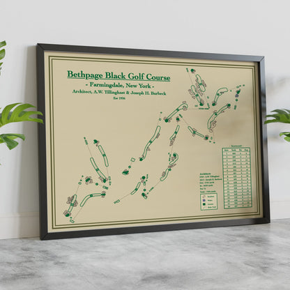 Framed Course map of Bethpage Black Golf Course on a neutral background