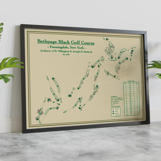 Framed Course map of Bethpage Black Golf Course on a neutral background