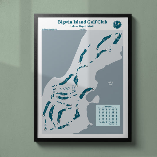 Black Framed Course map of Bigwin Island Golf Club - Legacy Series
