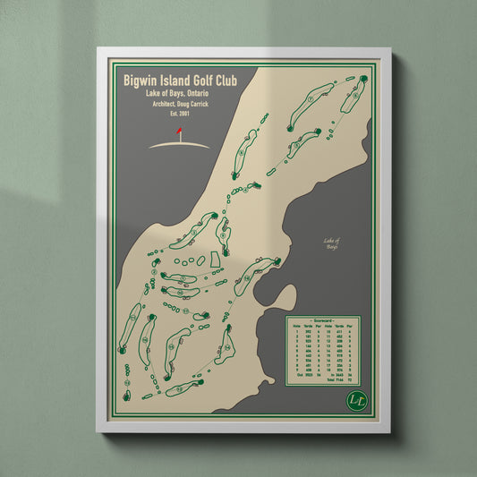 Framed Course map of Bigwin Island Golf Club - Blueprint Series