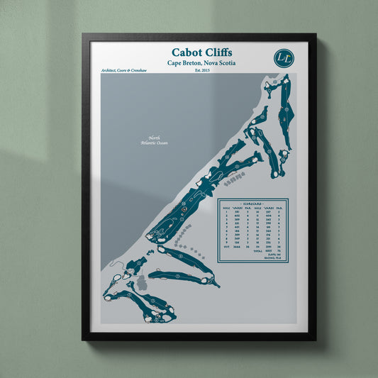 Black Framed Course Map of Cabot Cliffs - Legacy Series