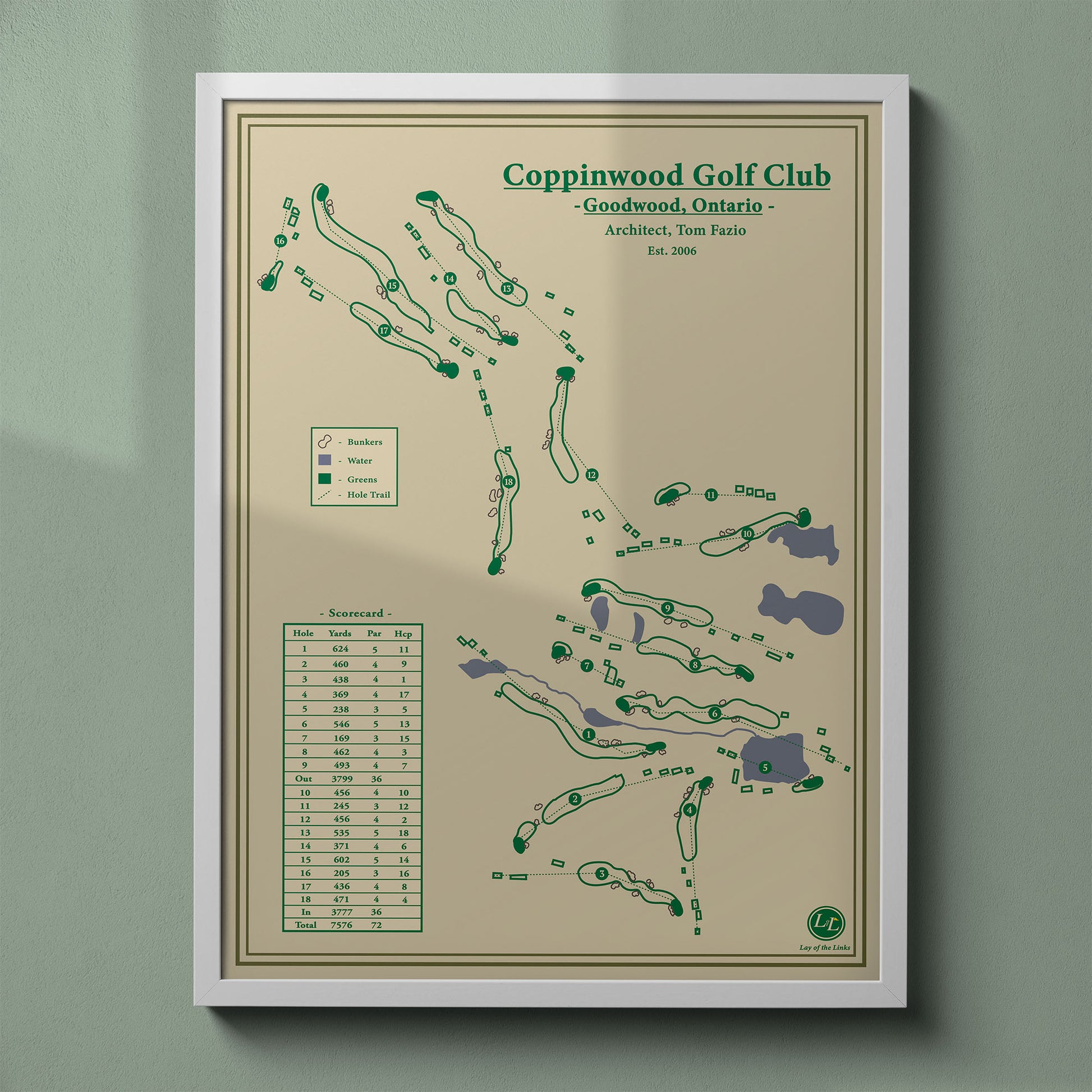 coppinwood golf club course map print framed ontario canada