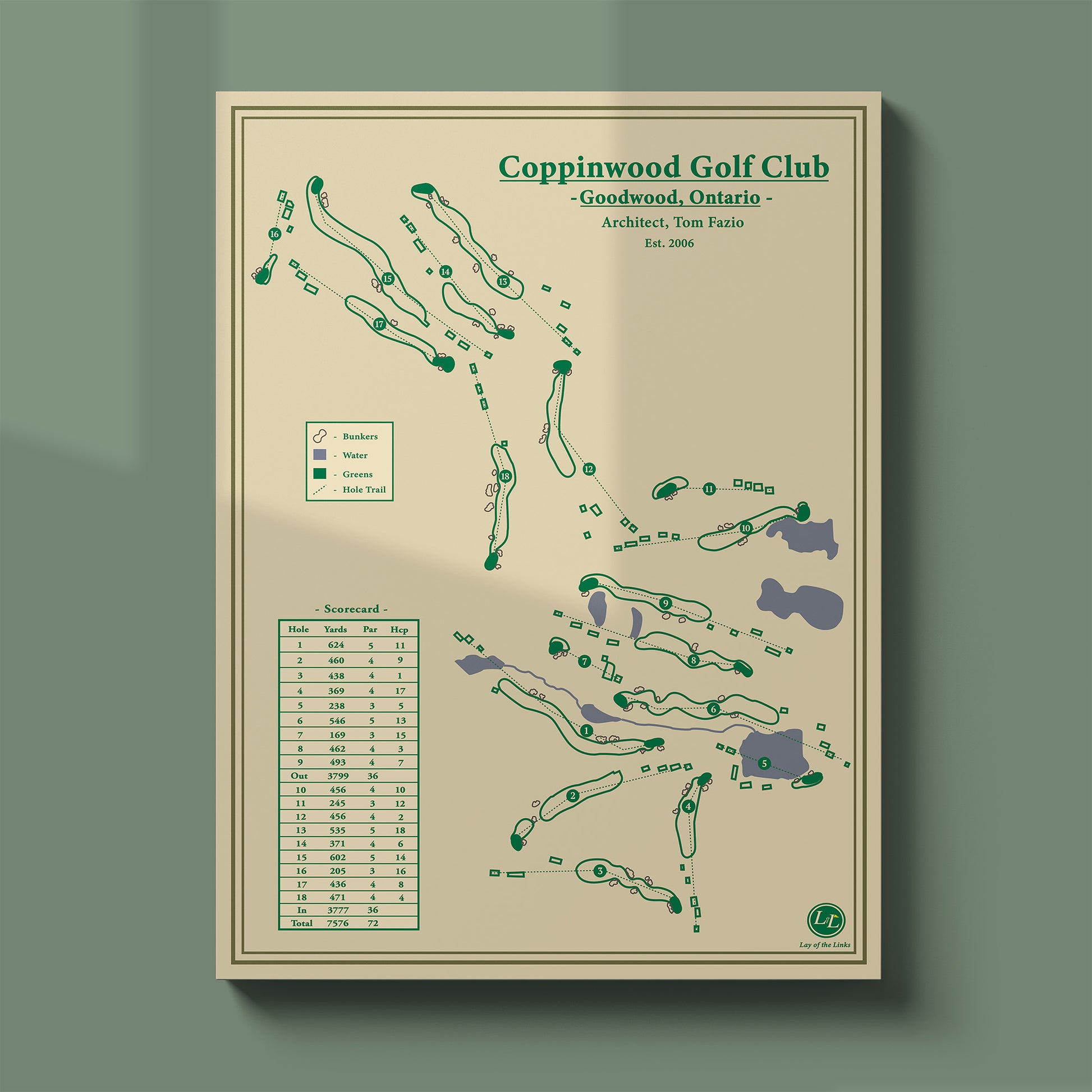 coppinwood golf club course map print ontario canada golf art