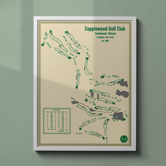Course Map of Coppinwood Golf Club - White Frame - Blueprint Series
