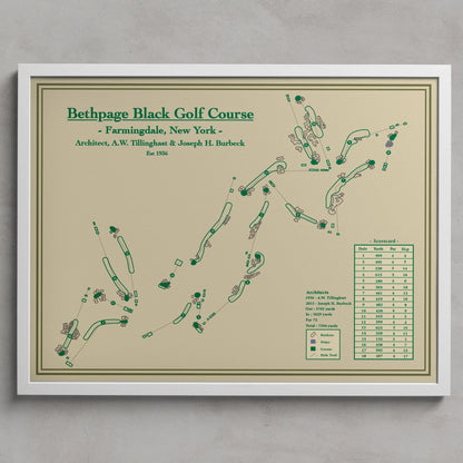 Framed map of Bethpage Black Golf Course on a beige background