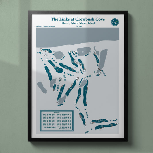Framed map of The Links at Crowbush Cove golf course - Black Frame
