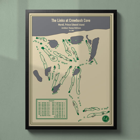 Framed map of The Links at Crowbush Cove golf course - Black Frame - Blueprint Series