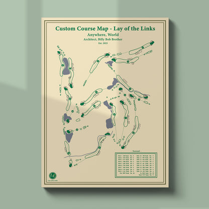 Unframed custom course map poster print showing a bespoke design of a local golf course.