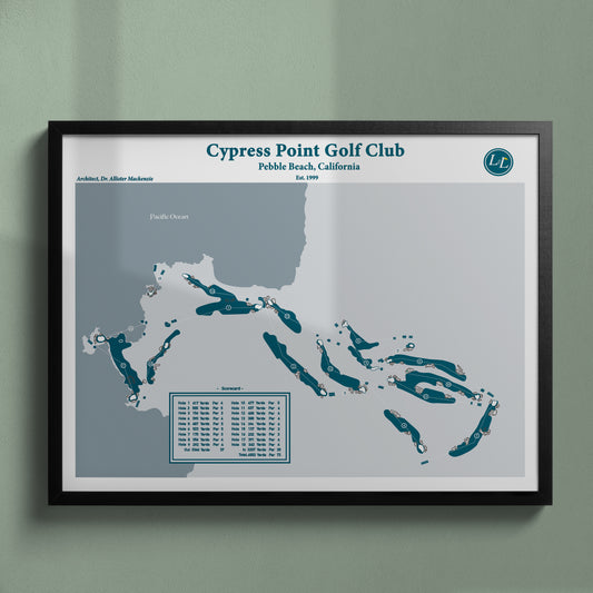 Cypress Point Golf Club Course Map Print - Legacy Series - Black Frame
