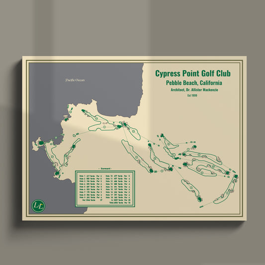Cypress Point Golf Club Course Map Print - Blueprint Series - Unframed