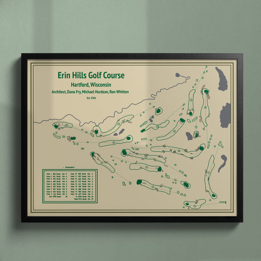 Erin Hills Golf Course Map - Blueprint Series - Black Frame