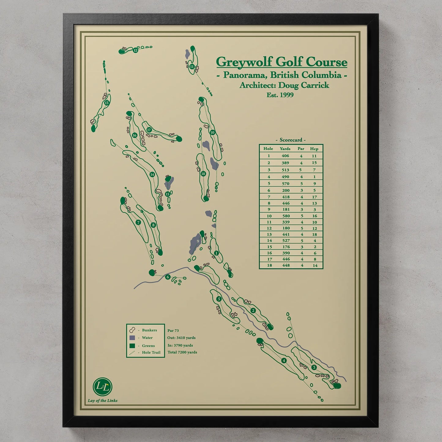 Framed map of Greywolf Golf Course