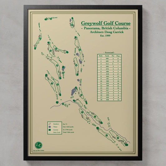 Framed map of Greywolf Golf Course