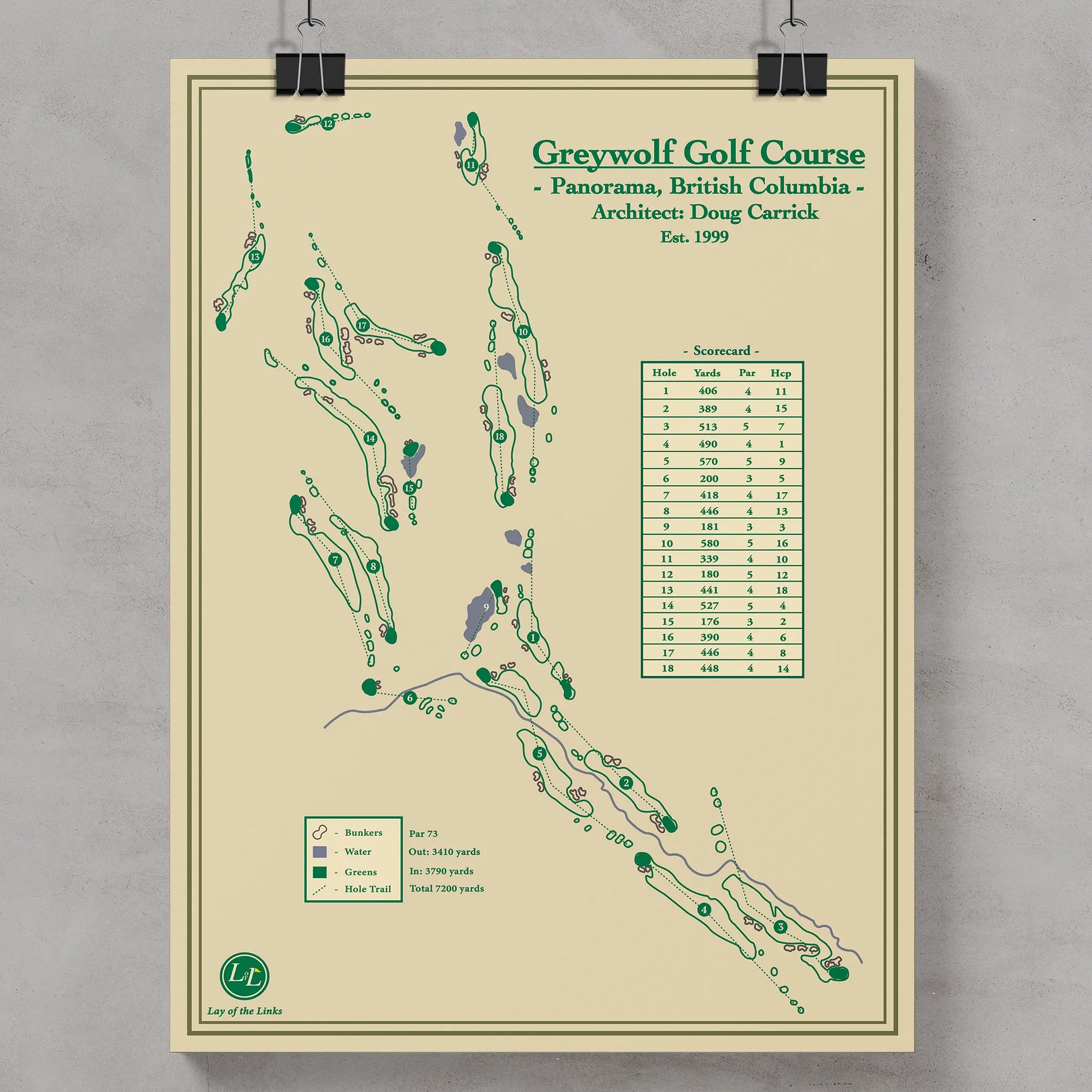 Golf course map of Greywolf Golf Course on a beige background