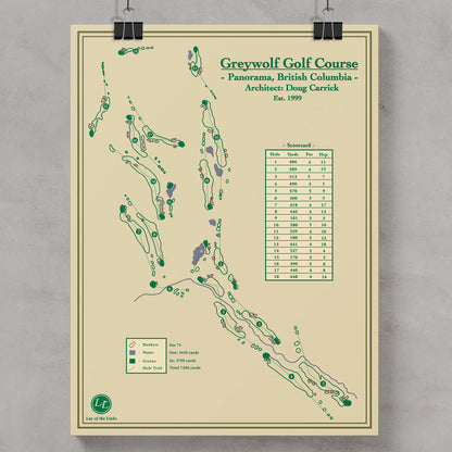 Golf course map of Greywolf Golf Course on a beige background