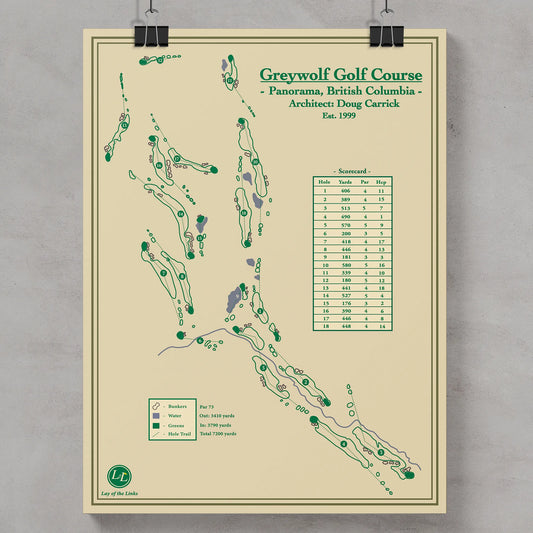 Golf course map of Greywolf Golf Course on a beige background