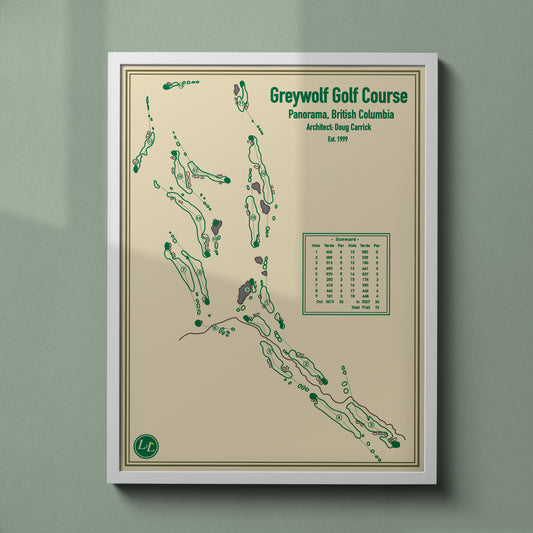 White Framed Course map of Greywolf Golf Course - Blueprint Series