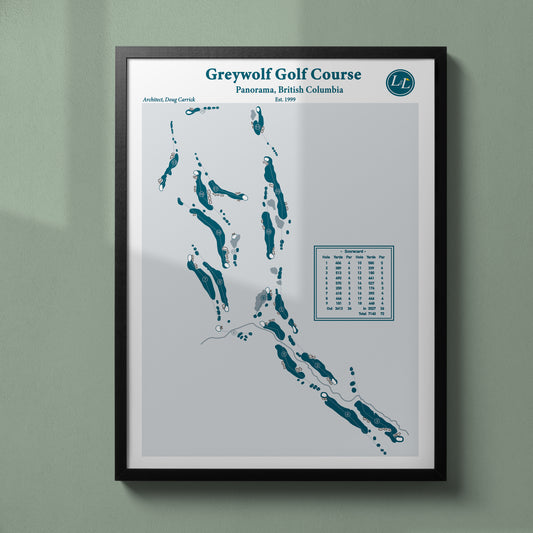 Greywolf Golf Course Map - Legacy Series - Black Frame - Golf Art Print