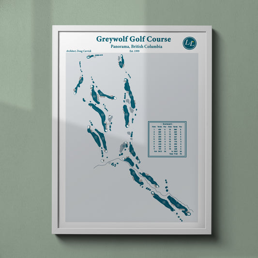 Greywolf Golf Course Map - Legacy Series - White Frame - Golf Art Print