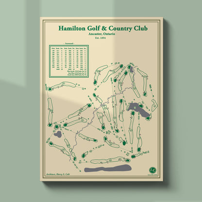 Unframed Hamilton Golf & Country Club course map poster print showing the full facility and rolling terrain.