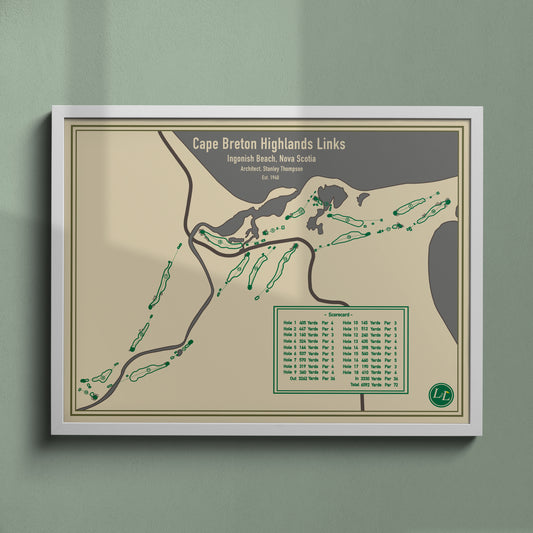 White Framed map of Cape Breton Highlands Links - Blueprint Series
