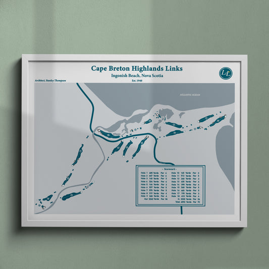 White Framed map of Cape Breton Highlands Links - Legacy Series