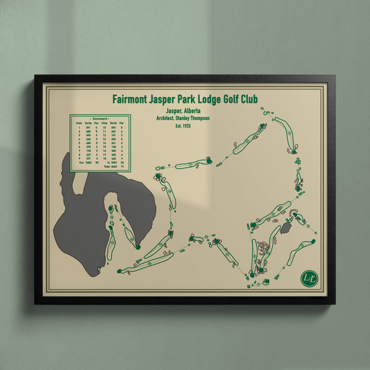 Black Framed map of Fairmont Jasper Park Lodge Golf Club - Blueprint Series