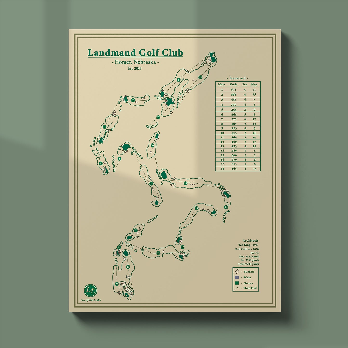 Landmand course map poster print showing the routing winding through the dramatic Loess Hills.