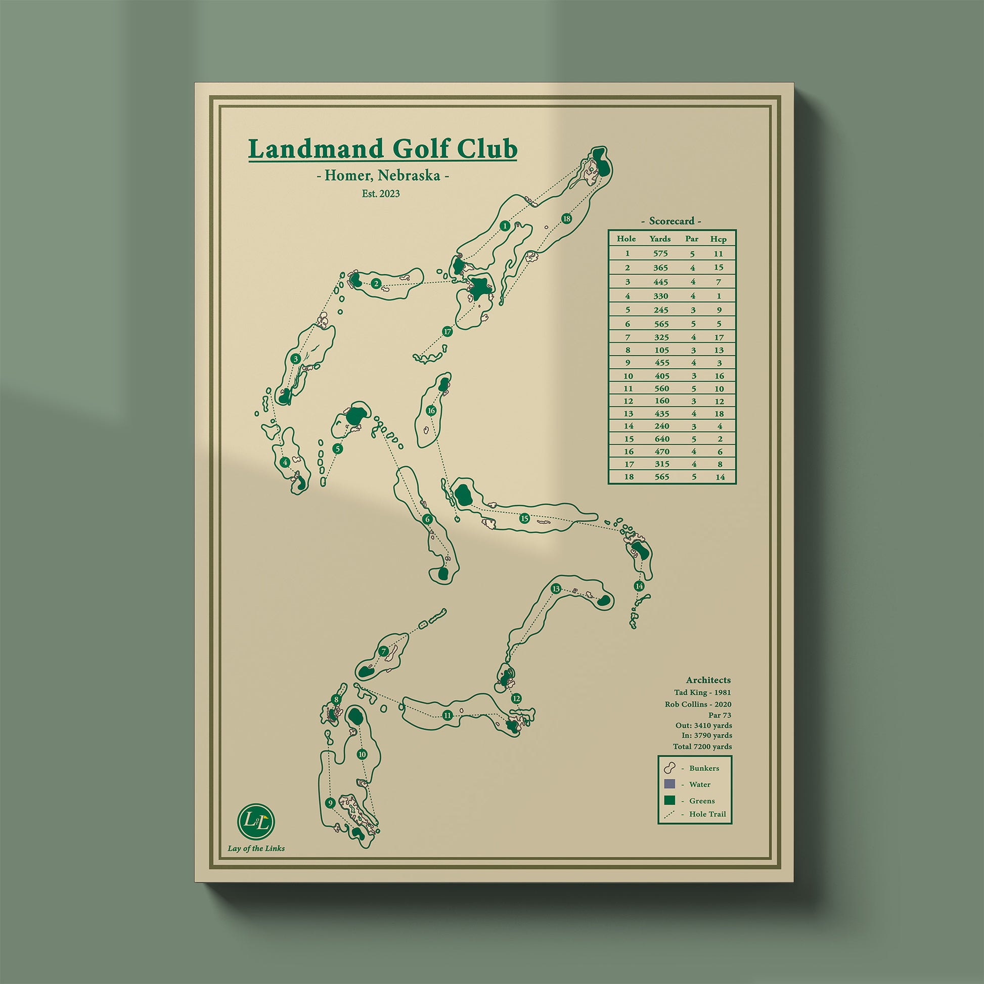 Landmand course map poster print showing the routing winding through the dramatic Loess Hills.