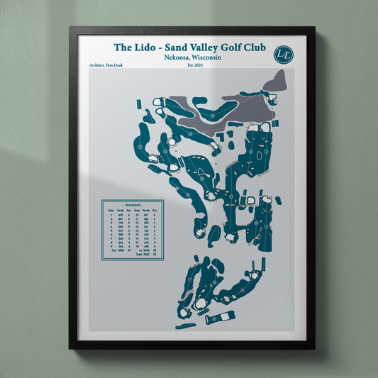 Sand Valley Golf Club - The Lido Golf Course Map Print - Legacy Series - Black Frame
