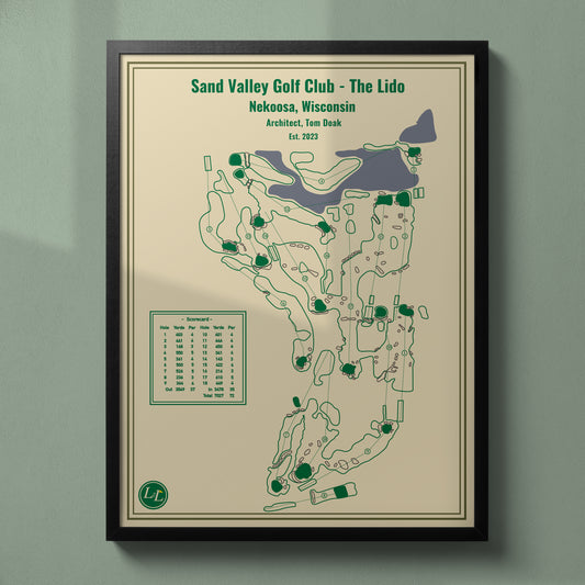 Sand Valley Golf Club - The Lido Golf Course Map Print - Blueprint Series - Black Frame
