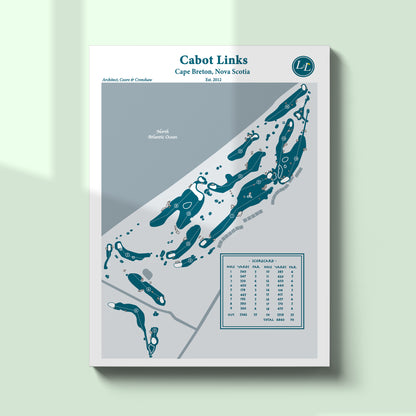 Unframed map of Cabot Links golf course in Cape Breton, Nova Scotia - Legacy Series