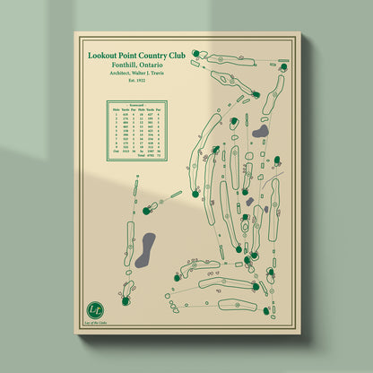 Unframed Lookout Point course map poster print showing the full routing and famous undulating greens.