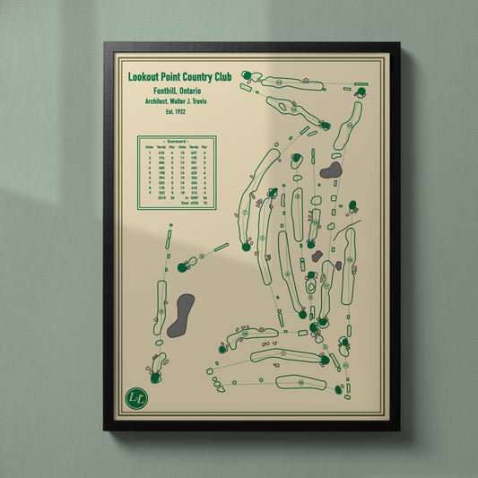 Framed golf course map of Lookout Point Country Club - Blueprint Series