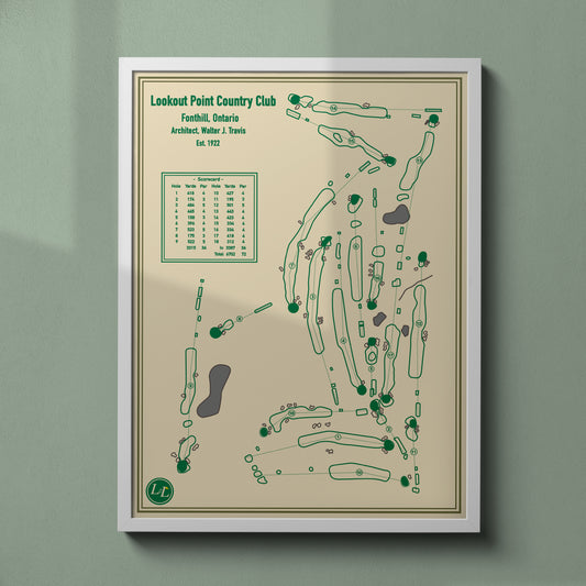 Framed golf course map of Lookout Point Country Club - Blueprint Series