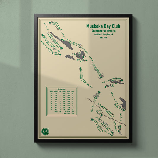 Black Framed Course map of Muskoka Bay Club - Blueprint Series