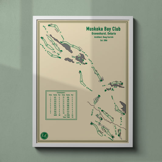 White Framed Course map of Muskoka Bay Club - Blueprint Series