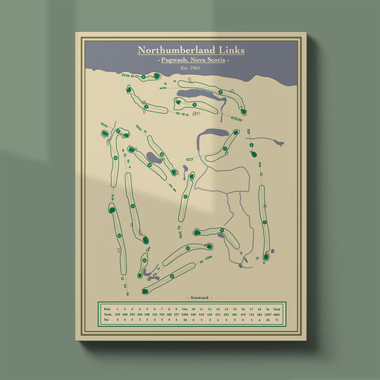 Northumberland Links course map poster print showing the full routing along the Northumberland Strait.