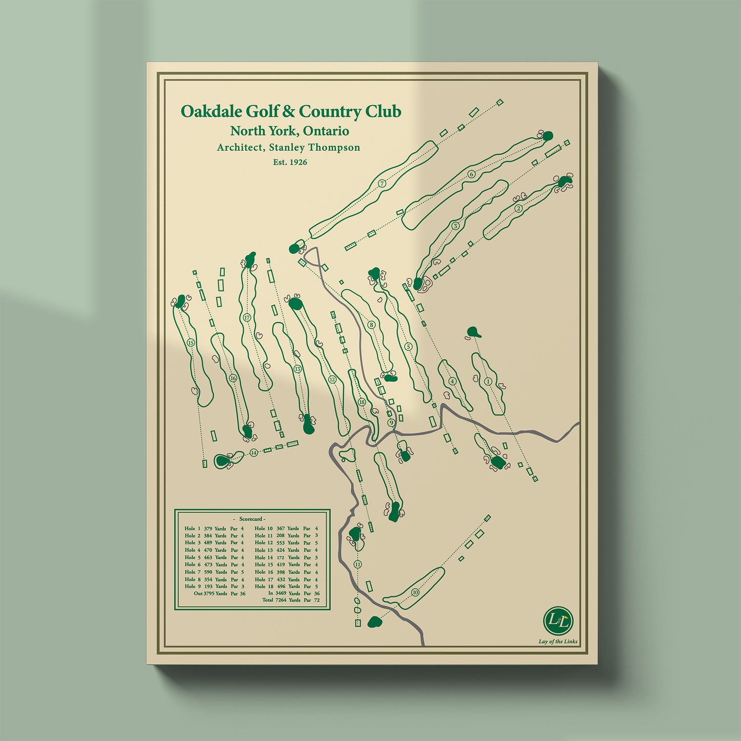Unframed Oakdale course map poster print showing the full routing where Nick Taylor made Canadian golf history.