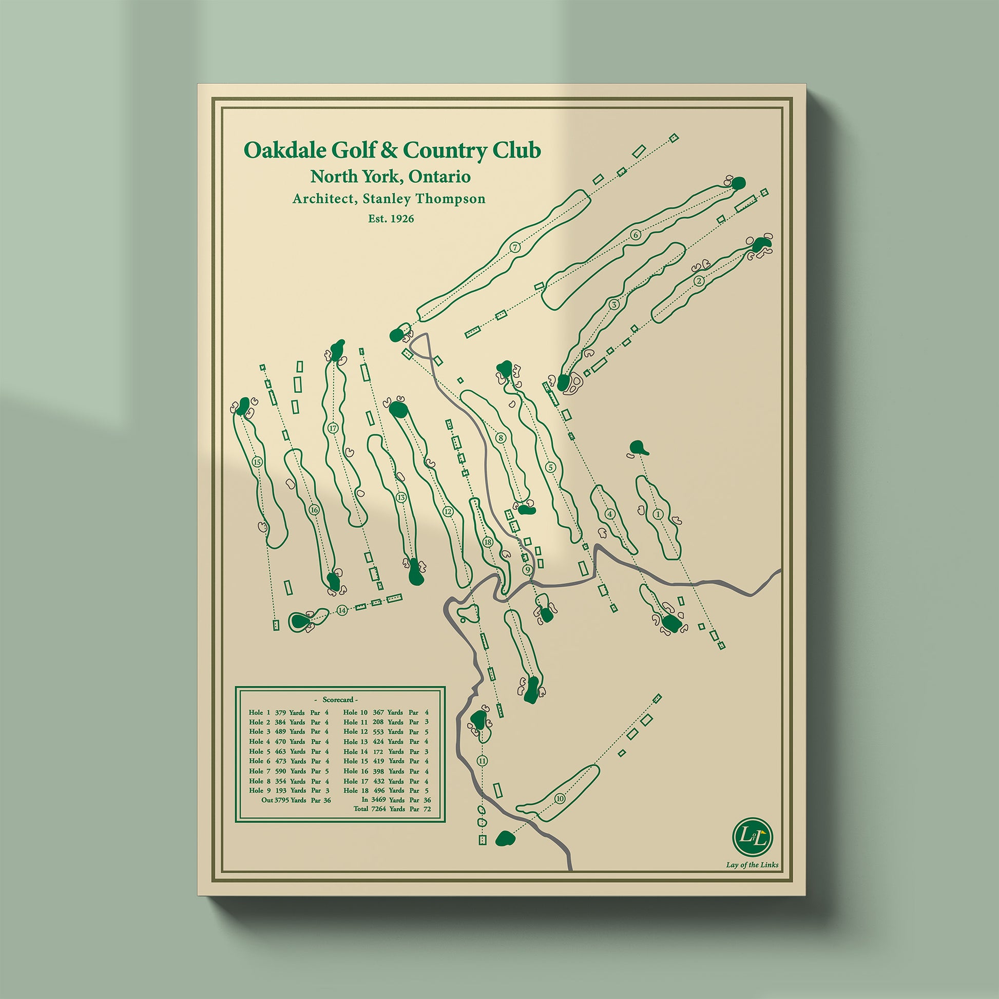 Unframed Oakdale course map poster print showing the full routing where Nick Taylor made Canadian golf history.