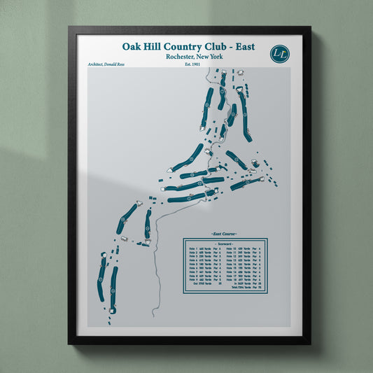 East Course - Oak Hill Country Club Course Map - Legacy Series - Black Frame